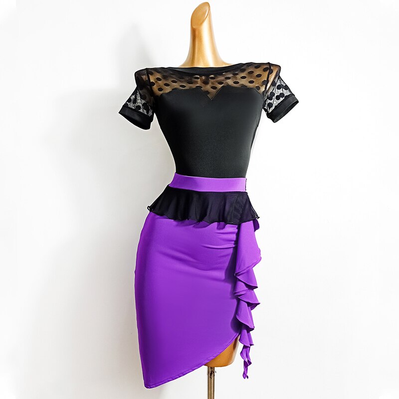 Falda de baile latino para adultos, ropa de práctica con volantes, falda morada Irregular, disfraz de baile de Samba, Rumba, Tango, VDB2698,