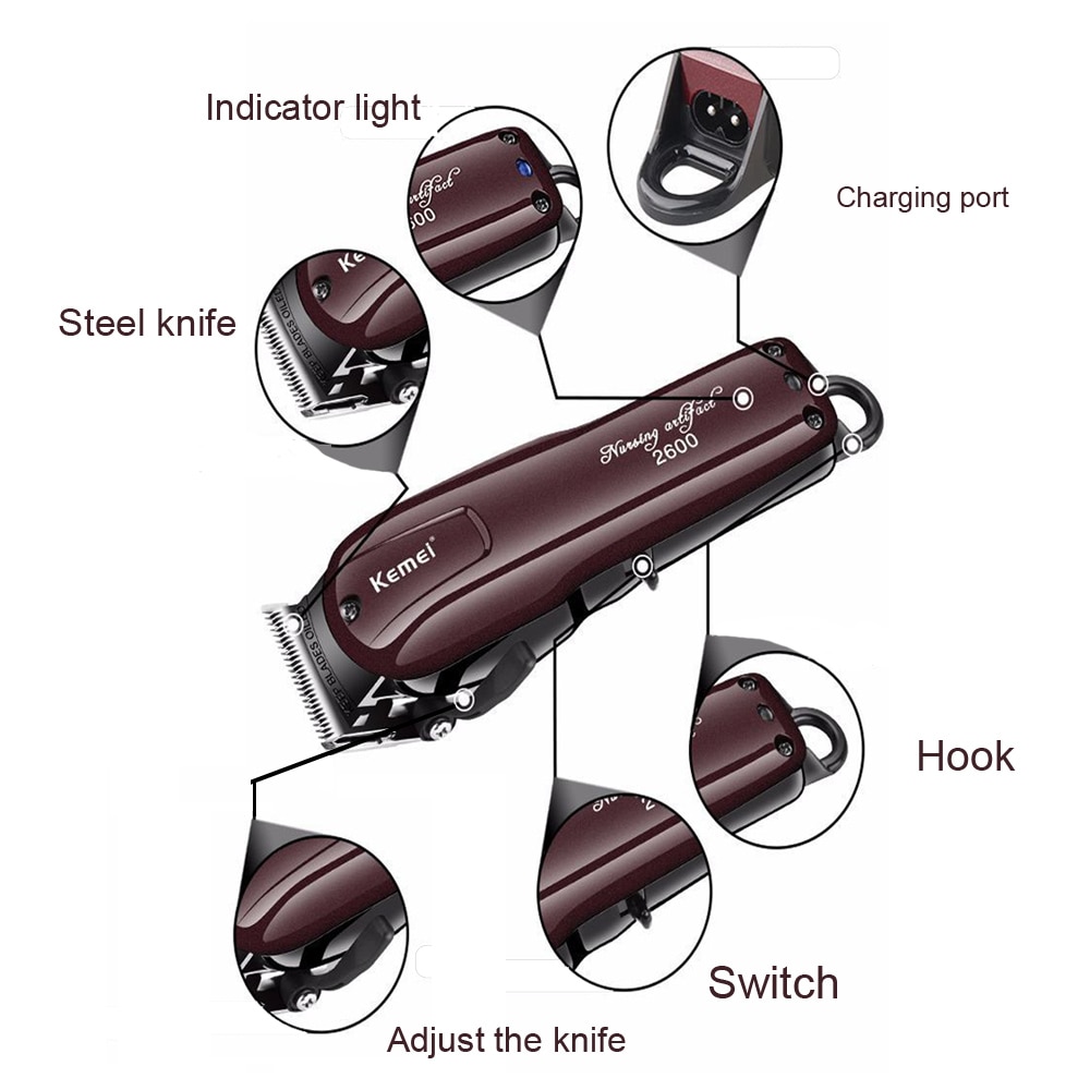 Kemei KM-2600, maquinilla de afeitar eléctrica con cabeza de acero al carbono, cortadora de pelo, potente máquina de afeitar el pelo, herramienta de corte de pelo