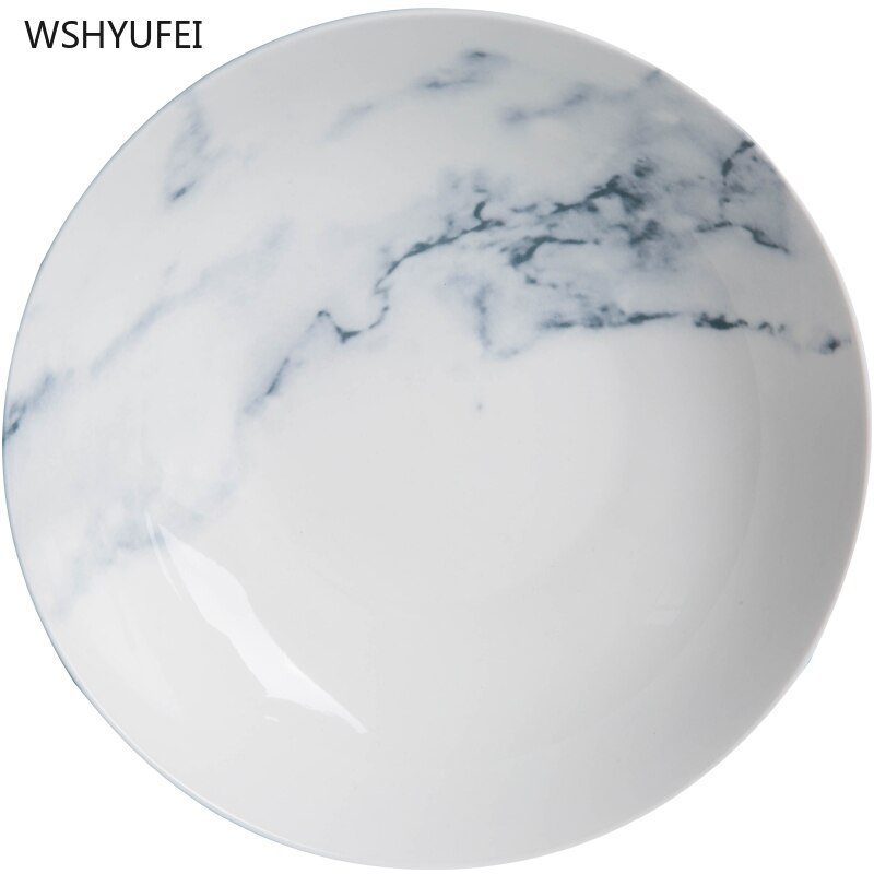 Marble Stripe Large Round Ceramic Plate Western Steak Pasta Salad Fruit Dessert Cake Storage Tableware