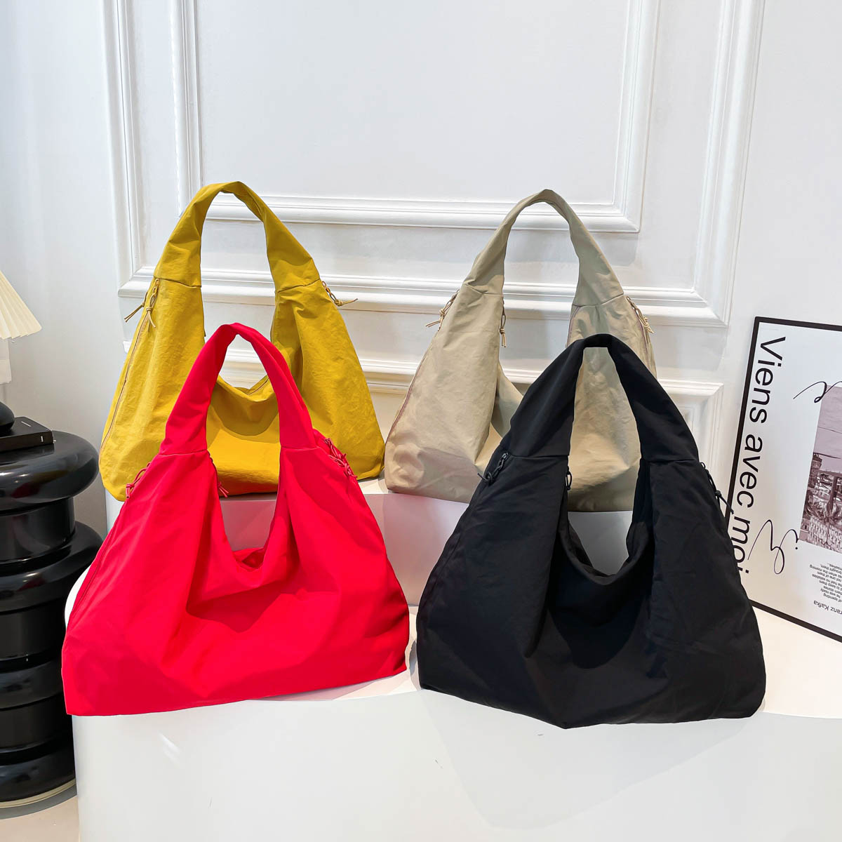 Bolso de compras grande de tela suave de color sólido, bolso de gran capacidad para viajes diarios, bolso grande de hombro