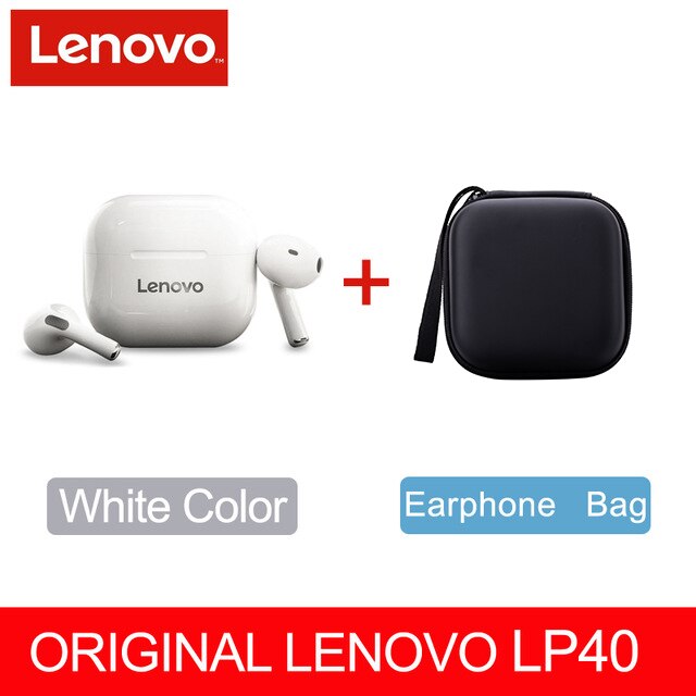 NEUE Original Lenovo LP40 TWS Drahtlose Kopfhörer Bluetooth 5,0 Dual Stereo Noise Reduktion Bass Touch Steuerung Lange Standby 300mAH: LP40 White and Case
