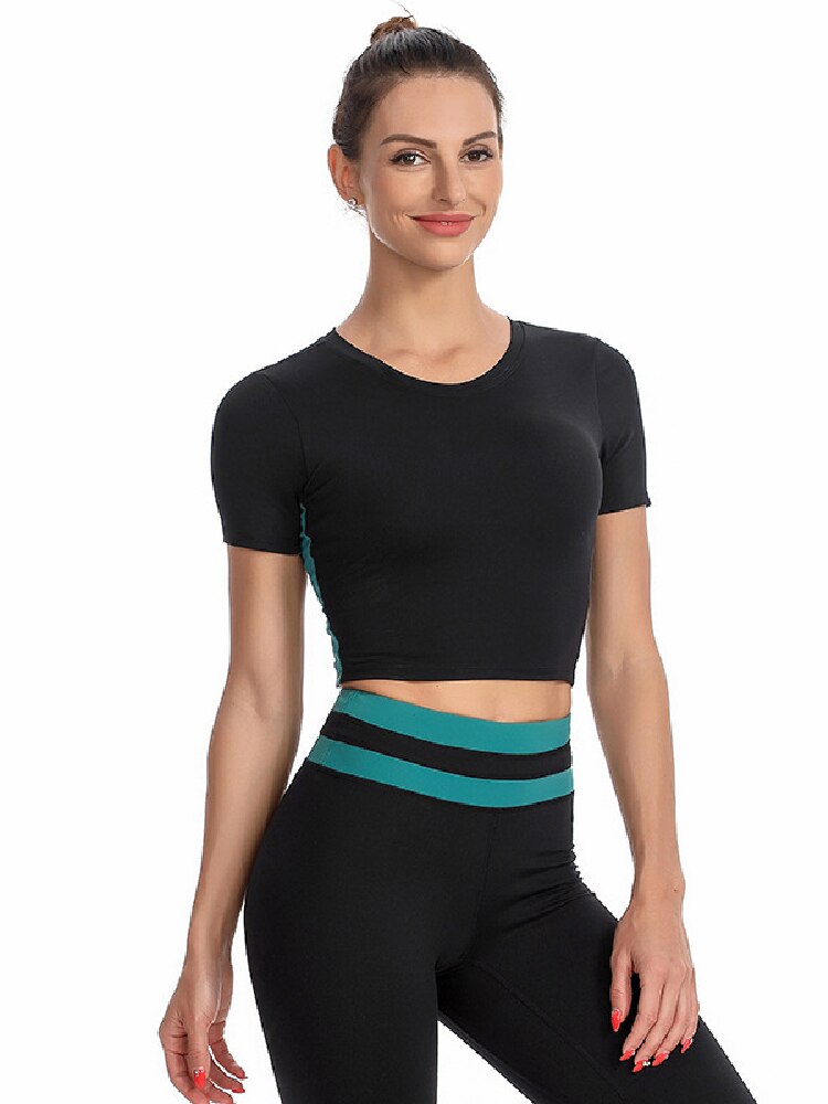 Kurze, feuchtigkeitsableitende sport-t-shirts für damen, kurzärmelige yoga-tops für damen, sommer-sporttops für damen, laufbekleidung für damen