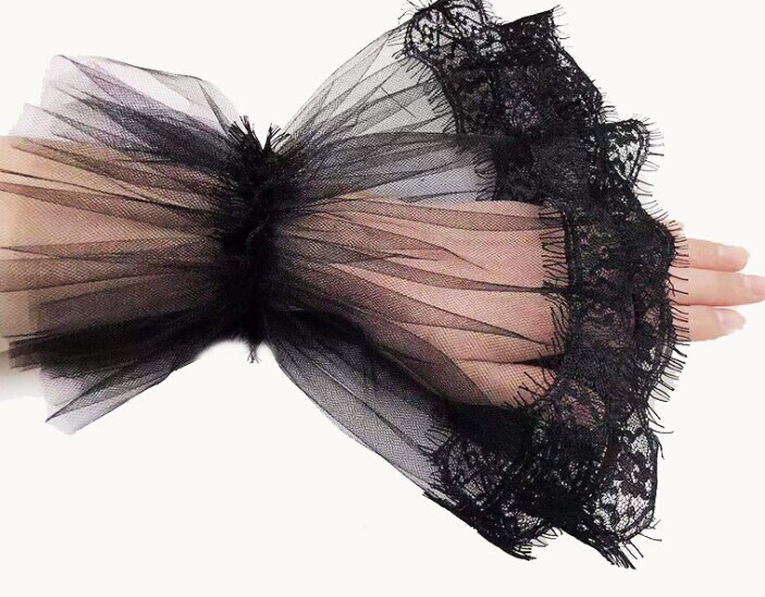 Vrouwen Zwarte Kleur Vintage Kant Handschoen Dame Nep Kant Arm Mouw Zwarte Nep Mouw Vingerloze Handschoen R1046