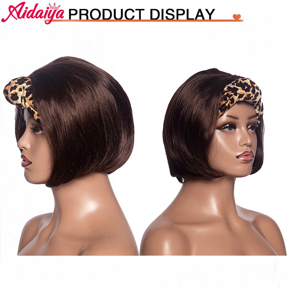 Aidaiya-Peluca de cabello sintético para mujeres negras, pelo corto Bob, con cordón ajustable, turbante, diadema, peluca recta Natural