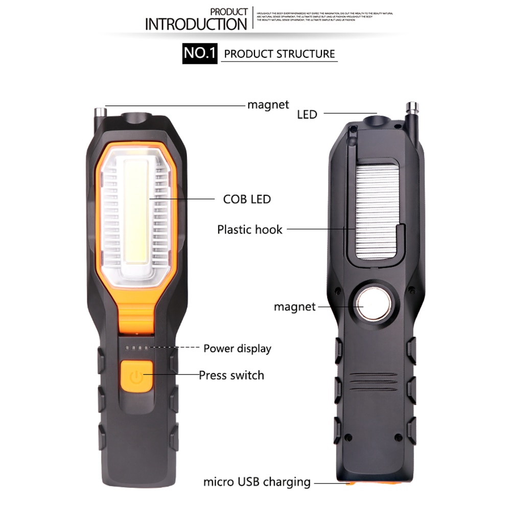 ZK20 COB 4000LM LED Work USB Rechargeable Flexible Magnetic Inspection Lamp Flashlight Emergency Working Light