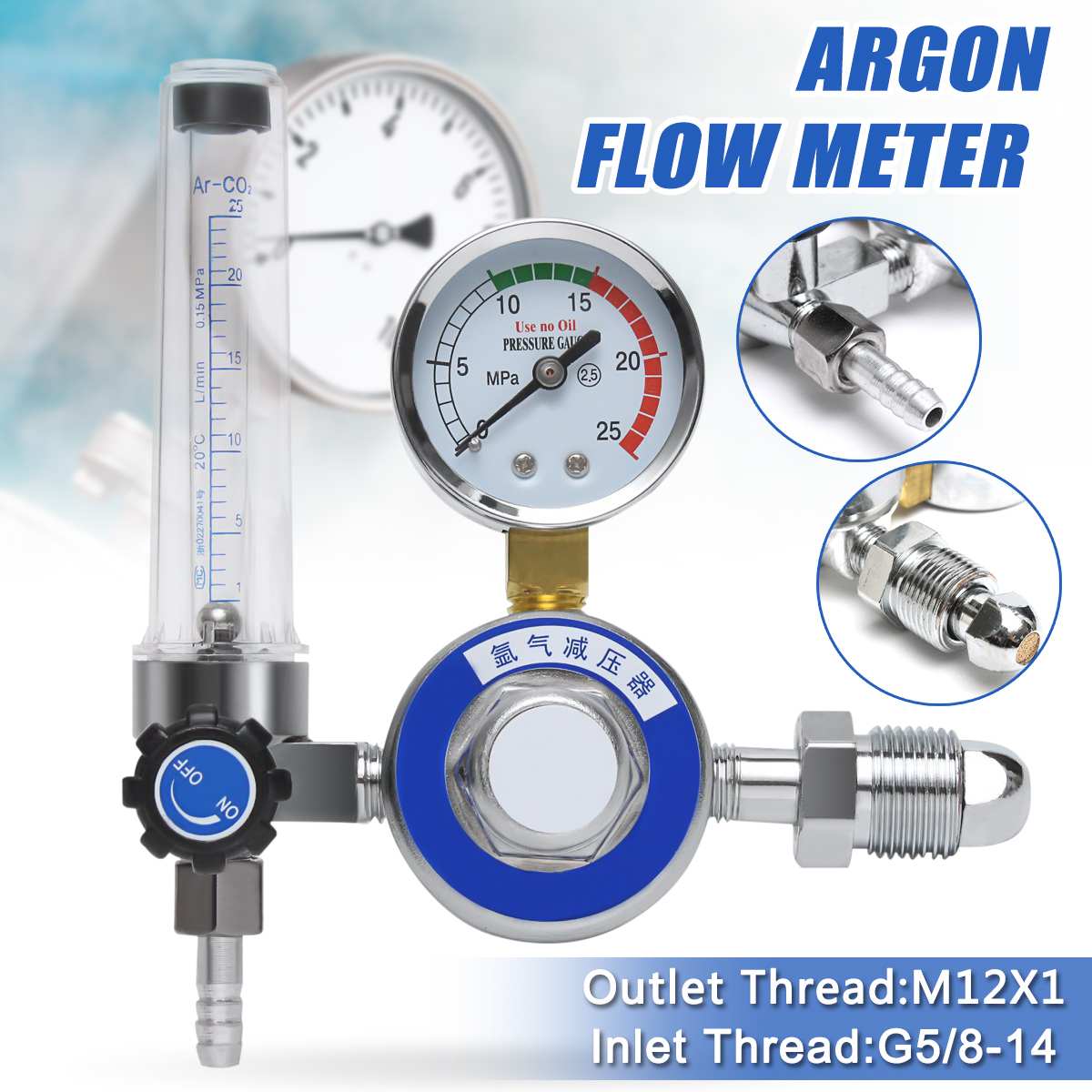 25MPa Argon CO2 Flow Meter G5/8-14 M12 Gas Regulator Welding Flowmeter Weld Gauge Pressure Reducer Argon Regulator