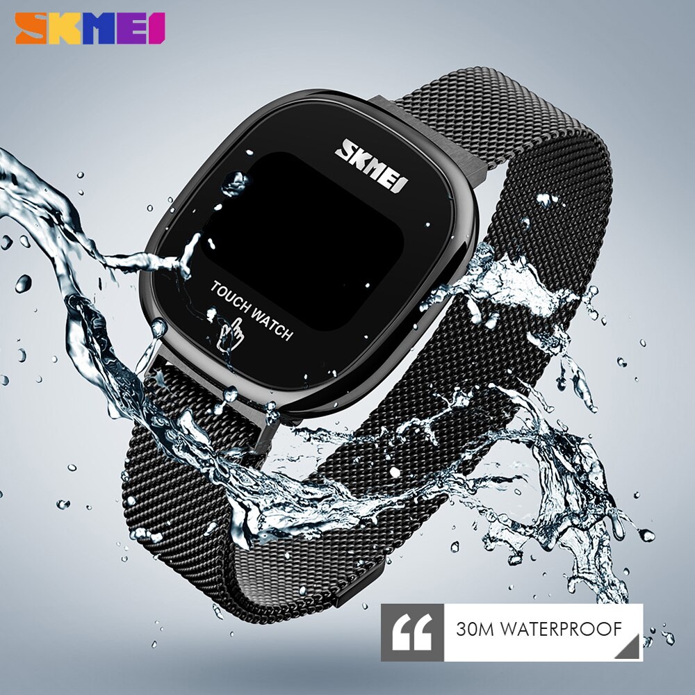 Skmei berøringsskjerm led display digitale klokker merke rustfritt stål full stål vanntette armbåndsur hombre