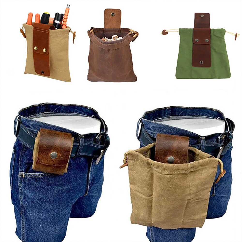 Bush craft – sac en toile en cuir PU, pochette de recherche de nourriture, sac de randonnée Camping pique-nique, ceintures sacs de rangement outils de plein air haute capacité