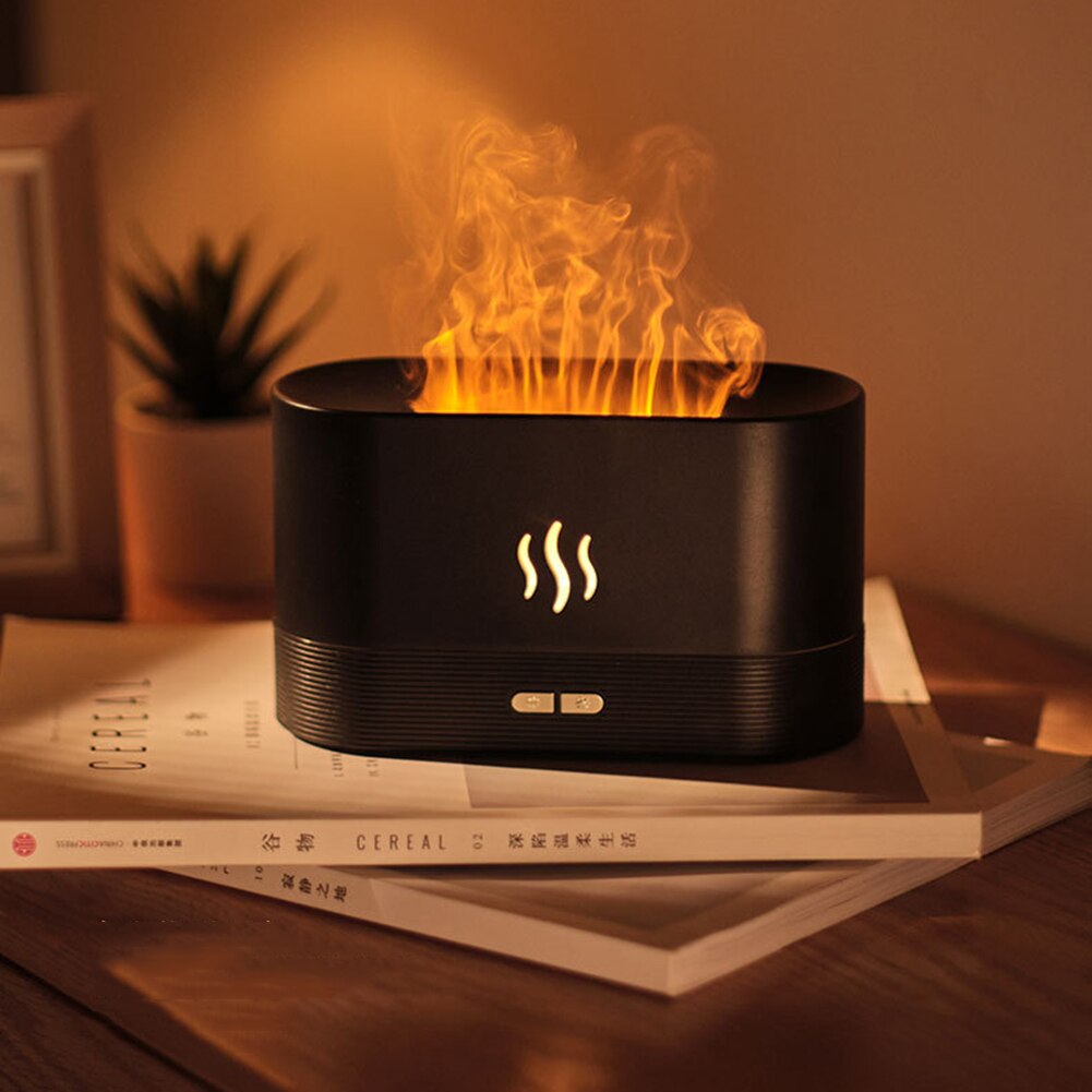 Elektrische Luchtbevochtiger Aroma Olie Diffuser Aromatherapie Essentiële Met Vlam Lamp Warm Nachtlampje Voor Thuis Winter