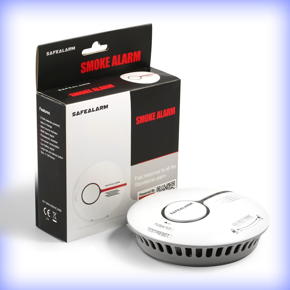 Conventional Battery Operated Fire and Smoke Detector Photoelectric Optical Sound and Light Smoke Alarm Detector with EN14604