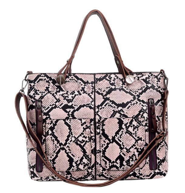 Slangenprint dames schoudertas europees amerikaans eenvoudig grote tote slang tas grote handtas: Roze