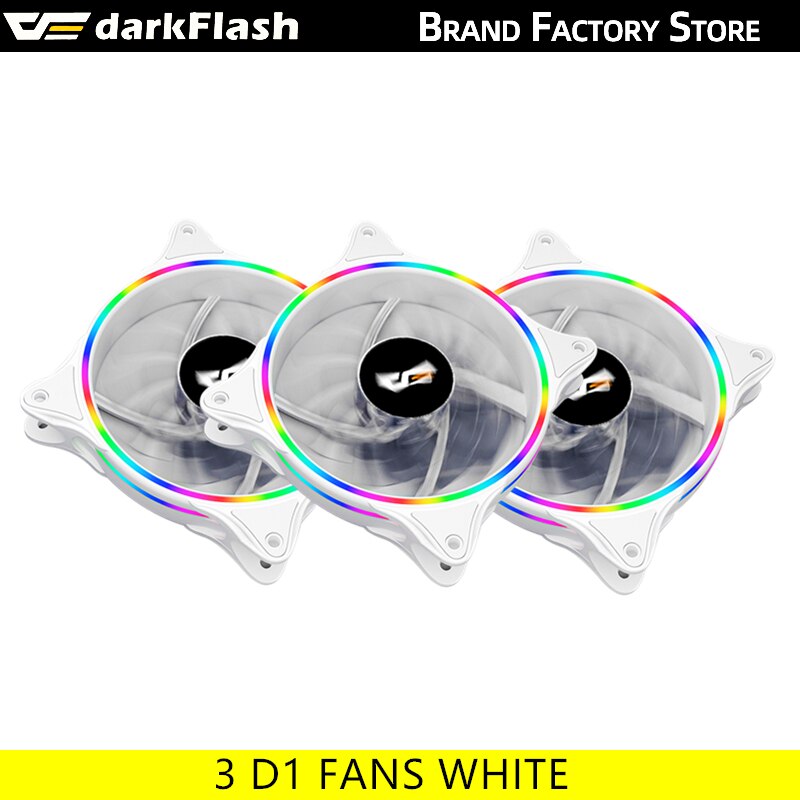 Darkflash D1 120Mm Pc Computer Regenboog Led Fan 12Cm 4pin Desktop Pc Computer Wit Koeler Stille Case Rgb fan Cooling Fans: 3 fans white