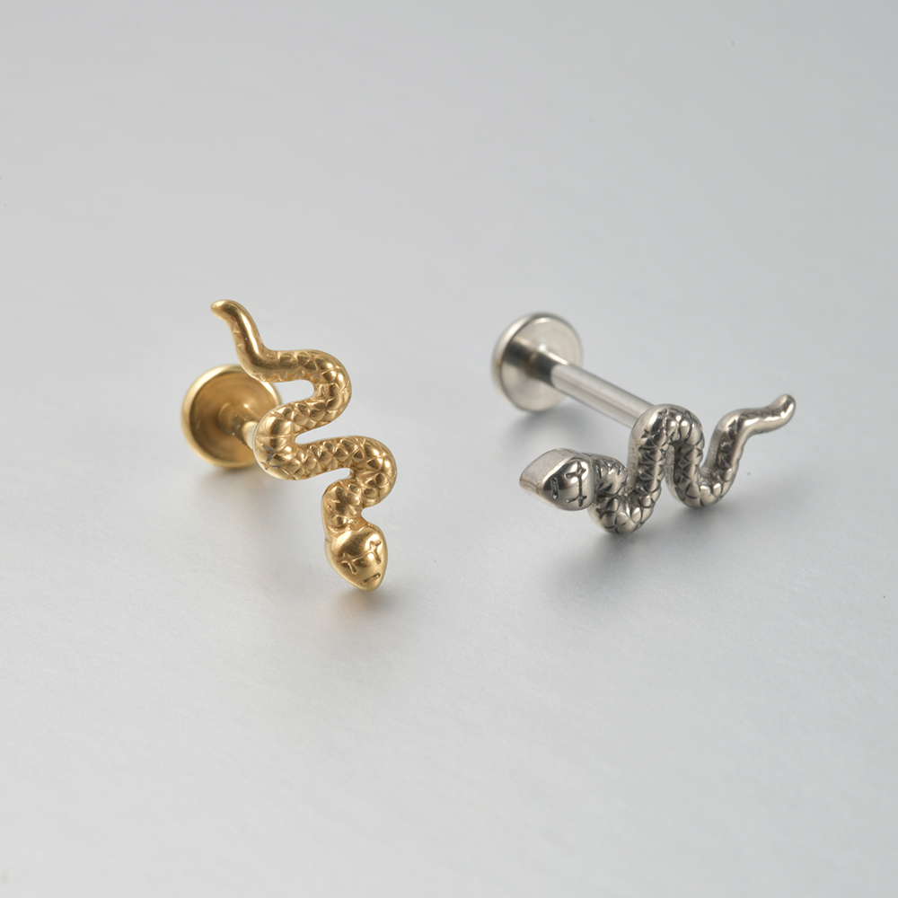 1PC G23 solidny tytan nożyce wąż chrząstka kolczyki Stud 16G gwint wewnętrzny cyrkon Helix ucho Tragus Piercing biżuteria: Black / Imitacja pokryta rodem