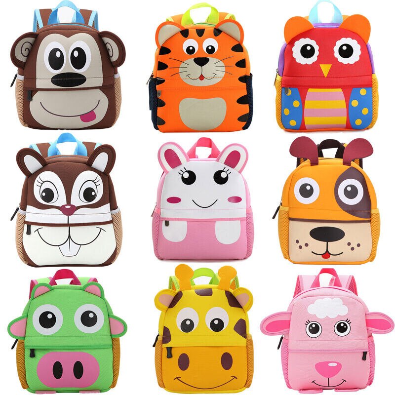 Nuevas mochilas de animales 3D para niños, mochila de de para niñas y niños, mochilas escolares de neopreno para niños, bolsas de dibujos animados de jardín de infantes