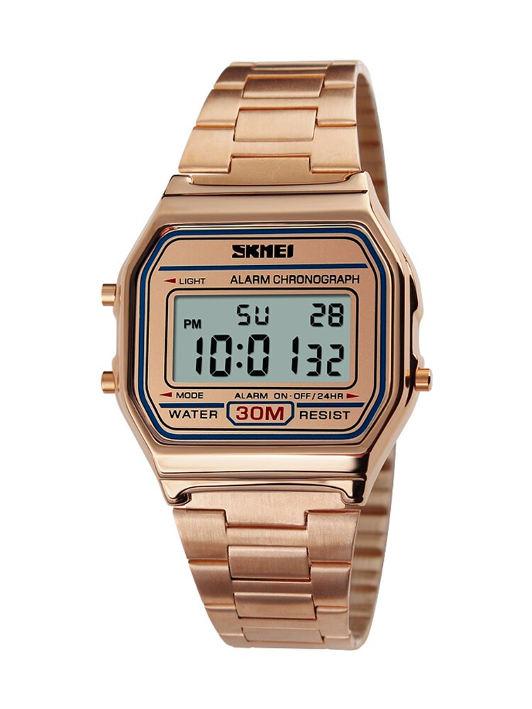 Skmei Topmerk Luxe Roestvrijstalen Chrono Sporthorloges Heren Achterlicht Display Digitaal Polshorloge 3bar Waterdicht Reloj Hom: Coffee