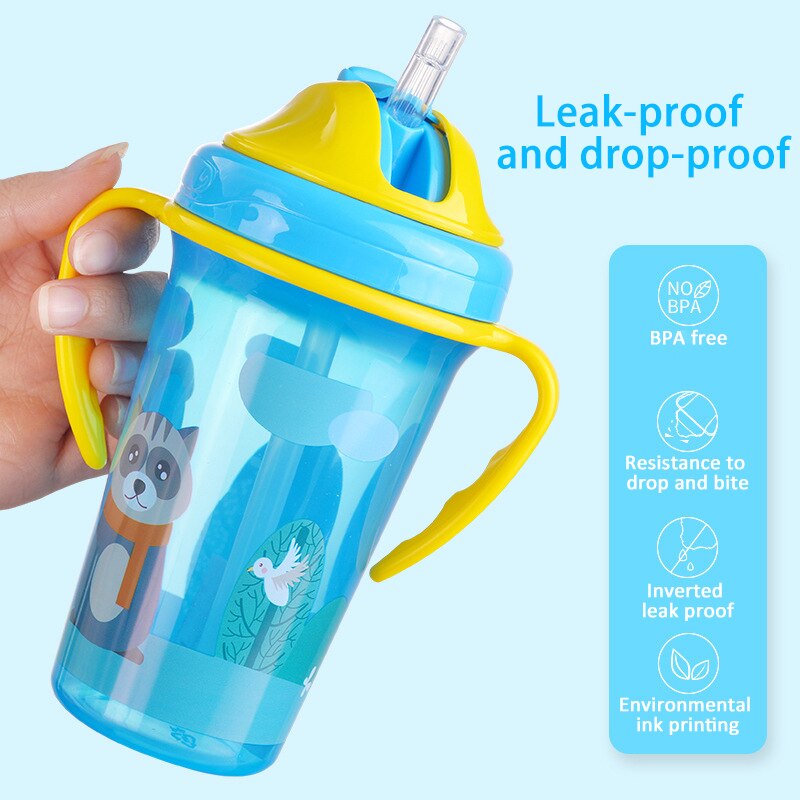 freundlicher Sippy Tasse Baby Trinken Lernen Tassen Mit Griff PP/Silikon Dicht draussen Tragbare Baby Wasser Flaschen Mit Stroh