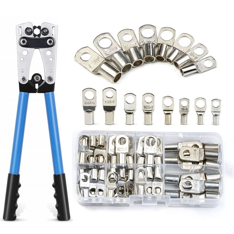 Surtido de 60 uds de Terminal de anillo de cobre para coche, conector de engarzado de Cable desnudo, terminales de batería, Kit de conectores soldados HX-50B: Marrón