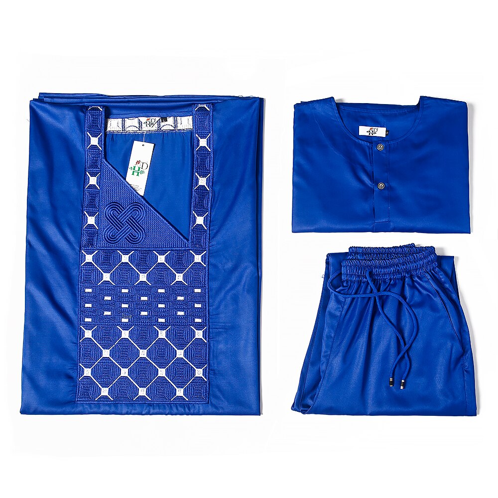 H&amp;D 3 PCS Set Agbada African Clothes For Men Long Sleeve Shirt Pants Robes Suit Ankara Dashiki Embroidery Boubou Tenue Africaine