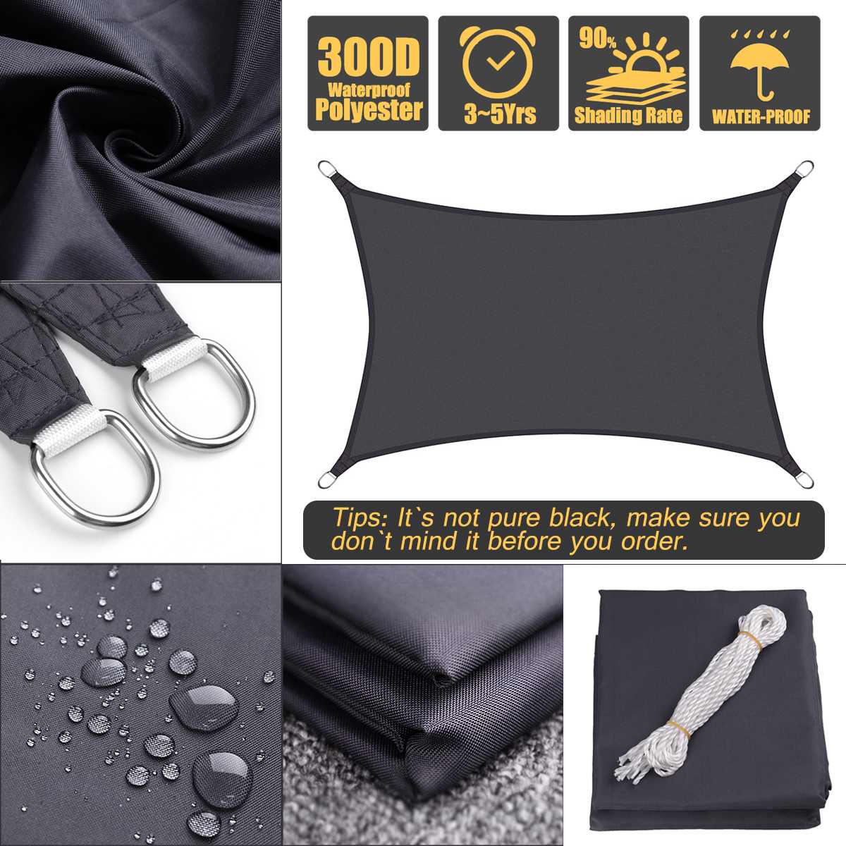 2.5x3 14 color Sun Shade Sail Outdoor Patio Lawn Pool Rectangle Cover Block Canopy Swimming Pool Cover Sunscreen Tent Waterproof