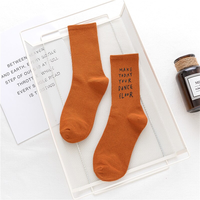 20 spring and autumn pure cotton women's middle tube socks high top letter stamping personality street style women's s: orange