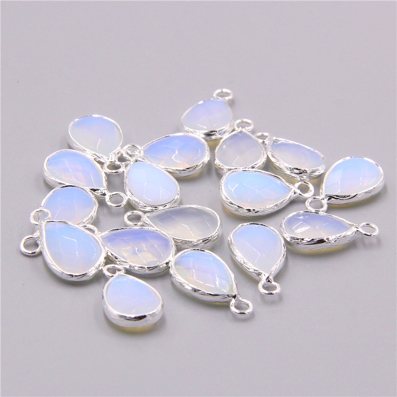 3pcs/lot Natural metal white opal stone Water loose pendant charm for jewelry making bracelet necklace Accessories women