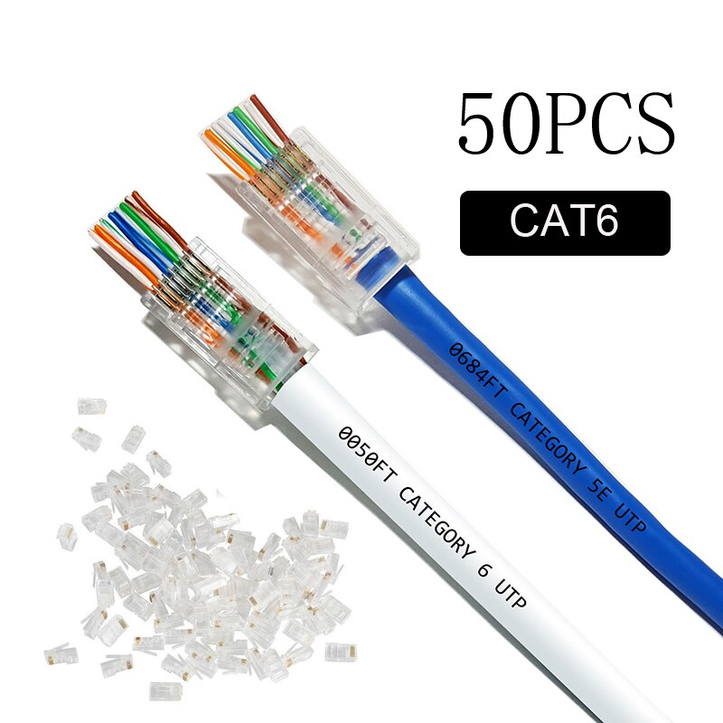 50pcs/100pcs CAT5E CAT6 Plug EZ RJ45 Network Cable Modular 8P8C Connector End Pass Through Z HOTSALE: 50pcs CAT6