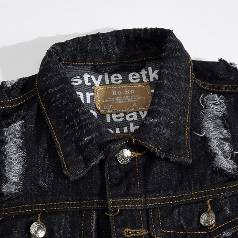 Sleeveless Ovrecoats Hole Mens Denim Vest Slim Fit Single Breasted Casual Black Male Waistcoat Plus Size M-5XL