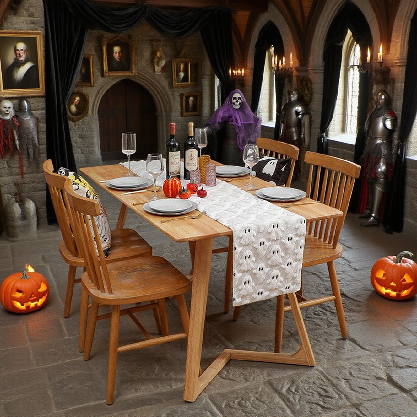 Black White Embossed Tablecloth Gothic Eye Of Ghost Table Runner For Home Decor Party Festival