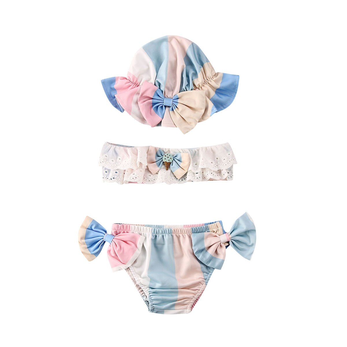Newborn Baby Girls Summer 3Pcs Bikini Set Swimsuit Cute Floral Print Toddler Babies Kids Swimwear Bathing Suit Tankini Bikini: Blue / 24M