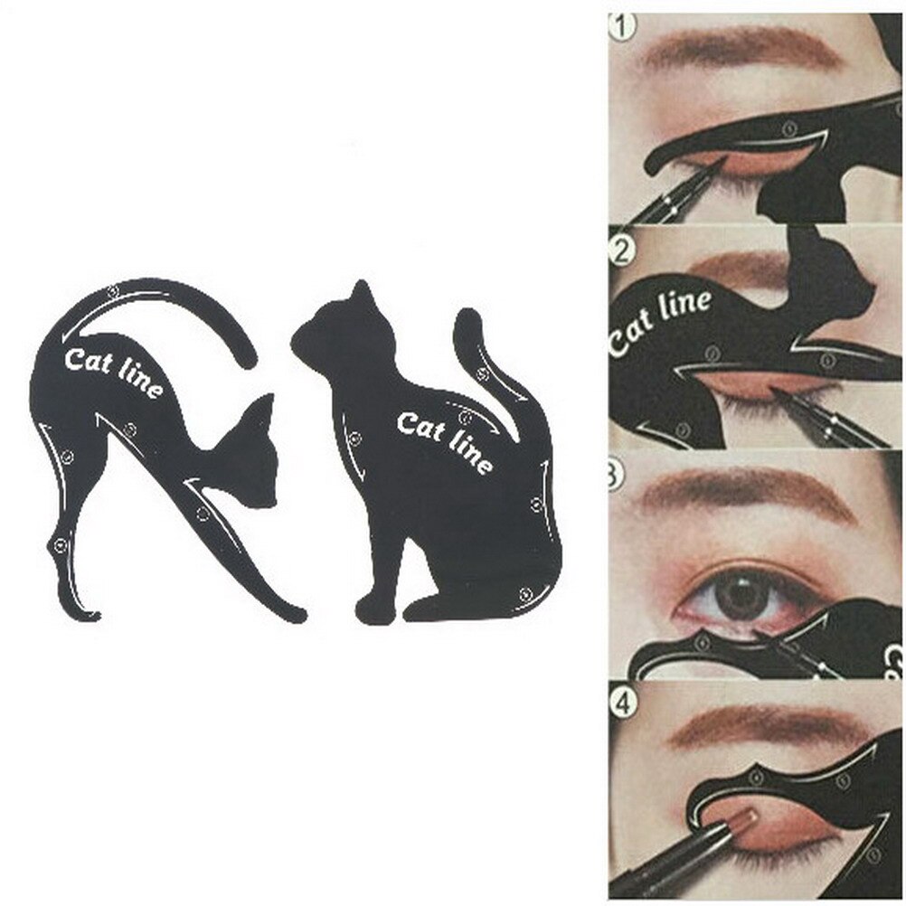 4PCS=2Set Beauty Eyebrow Mold Stencils Women Cat Line Pro Eye Makeup Tool Eyeliner Stencils Template Shaper Model for Women Girl