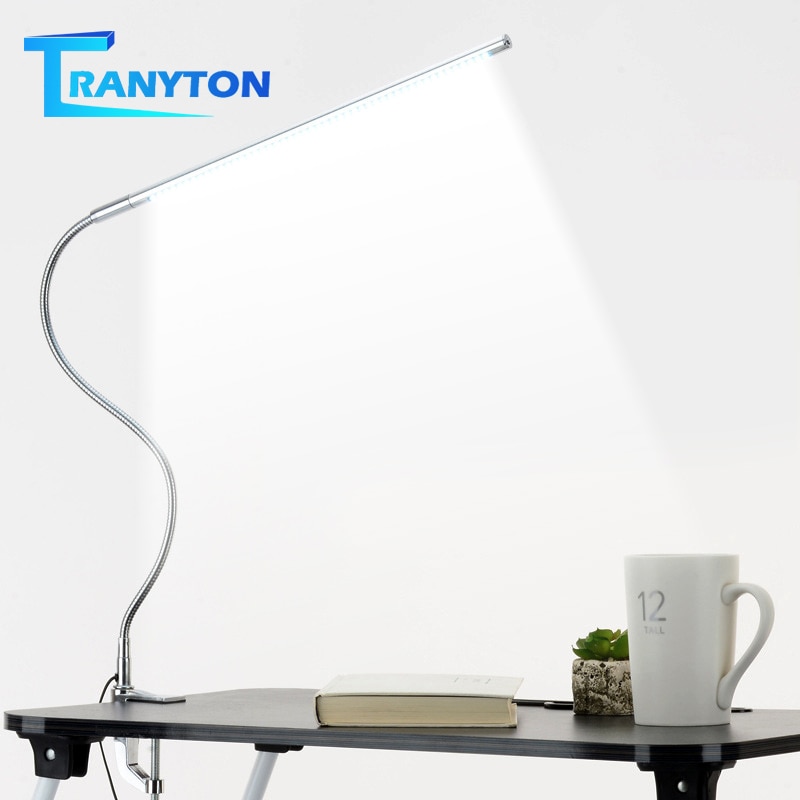 Lámpara de mesa de brazo largo 48 LEDs, lámpara de escritorio LED de oficina montada en Clip, lámpara de lectura Flexible con protección ocular y cuello de cisne USB para estudio de trabajo