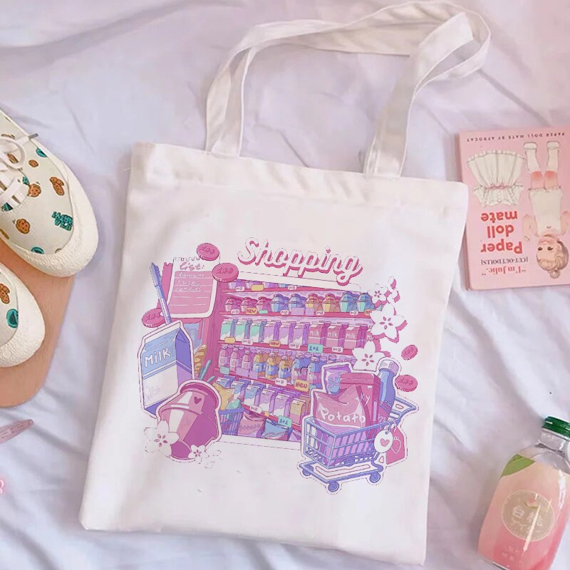 Esthetische Harajuku Herbruikbare Canvas Tas Dames Schoudertas Boodschappentas Boodschappentas Dames Handtas Handtas.: 10