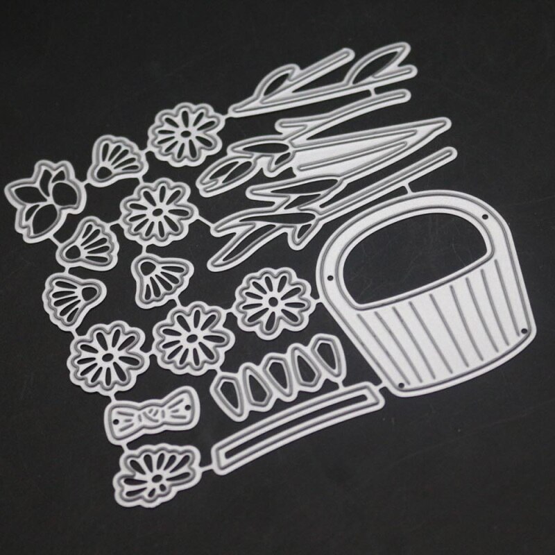 Troqueles de corte de Metal con marco de cesta de flores, Troqueladora, decoración de flores, plantilla para álbum de recortes de bricolaje, sellos y troqueles,