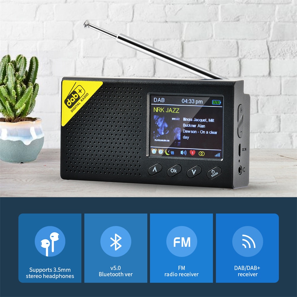 Radio Digital Bluetooth con receptor DAB/DAB + y FM, portátil, recargable, pantalla TFT LCD de 2,4 pulgadas, receptor de Radio FM