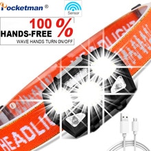 6000 lumen LED Koplamp Super Heldere Motion Sensor handsfree Krachtige Koplamp USB Oplaadbare head lamp light Waterdicht