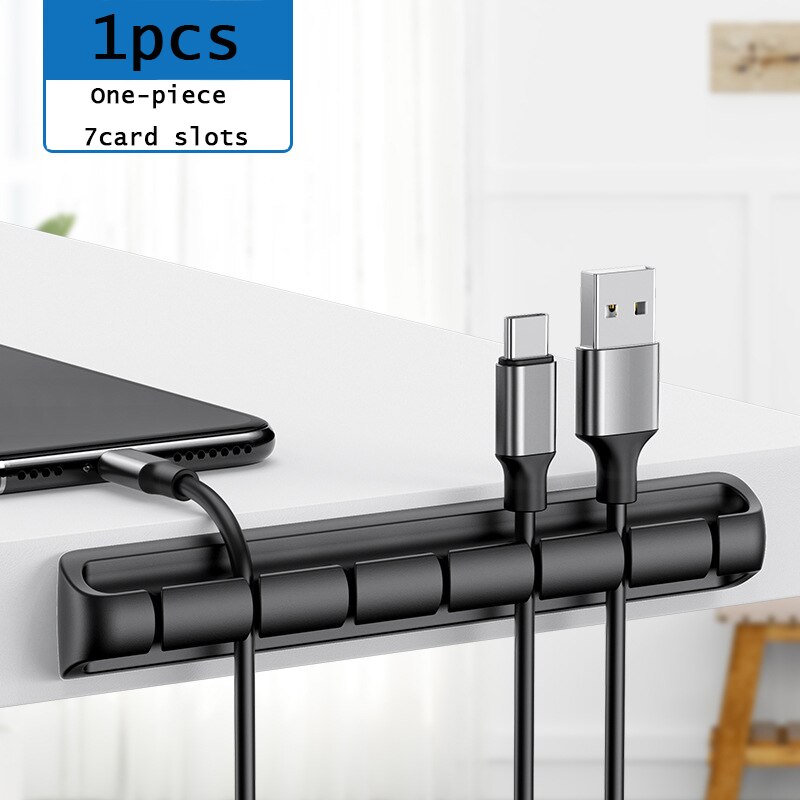 Cable Organizer Management Wire Holder Flexible USB Cable Winder Tidy Silicone Clips For Mouse Keyboard Earphone Protector: 7 card slots