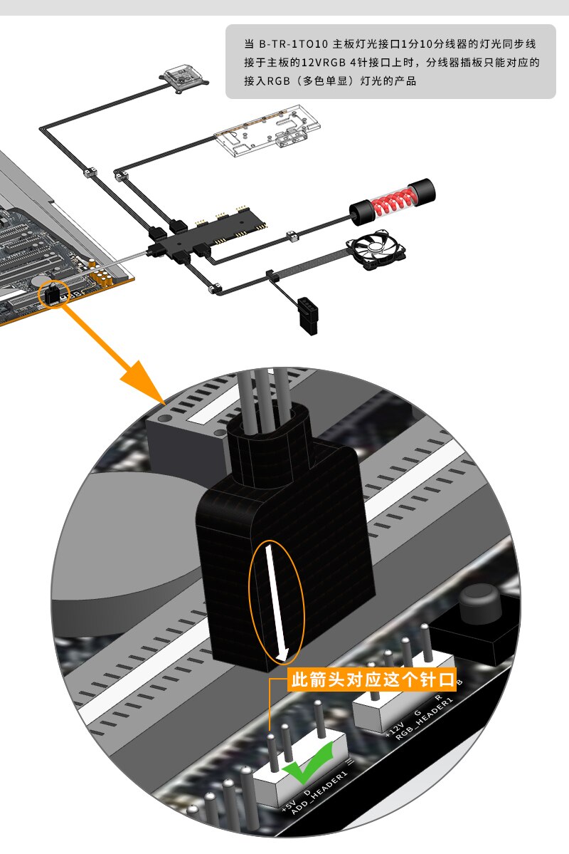 Bykski RGB /A-RGB Hub / RGB header extend 1 to 10 / For 4pin 12v RGB /3PIN 5V LED strip / RGB adapter
