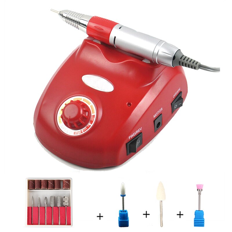 35000RPM Electric Nail Drill Machine Manicure High Speed Power 35000 Pedicure File with Foot Pedal Drill Bit Set: Red / AU