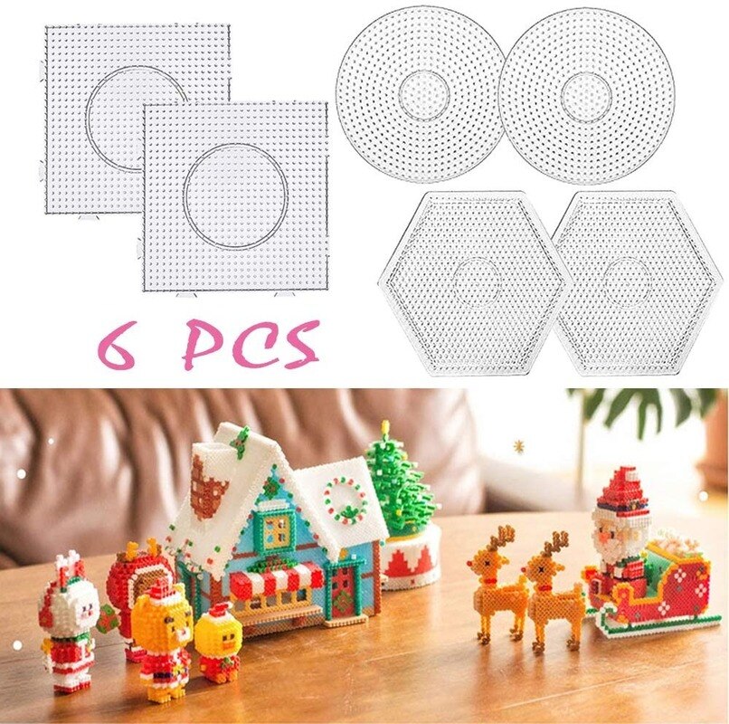 JINLETONG 6PCS 5mm perline per fusibili pegboard, plastica trasparente perline per fusibili pegboard per bambini perline artigianali (2 quadrati, 2 rotondi e 2 esagonali): Default Title