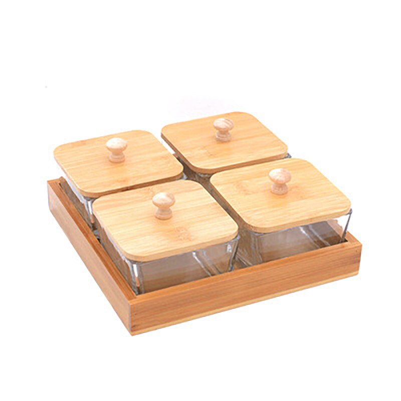Japanese Style Glass Dried Fruit Snack Plate Snack Plate Wooden Tray Snack Plate Multi-grid Plate Glass Nut Plate