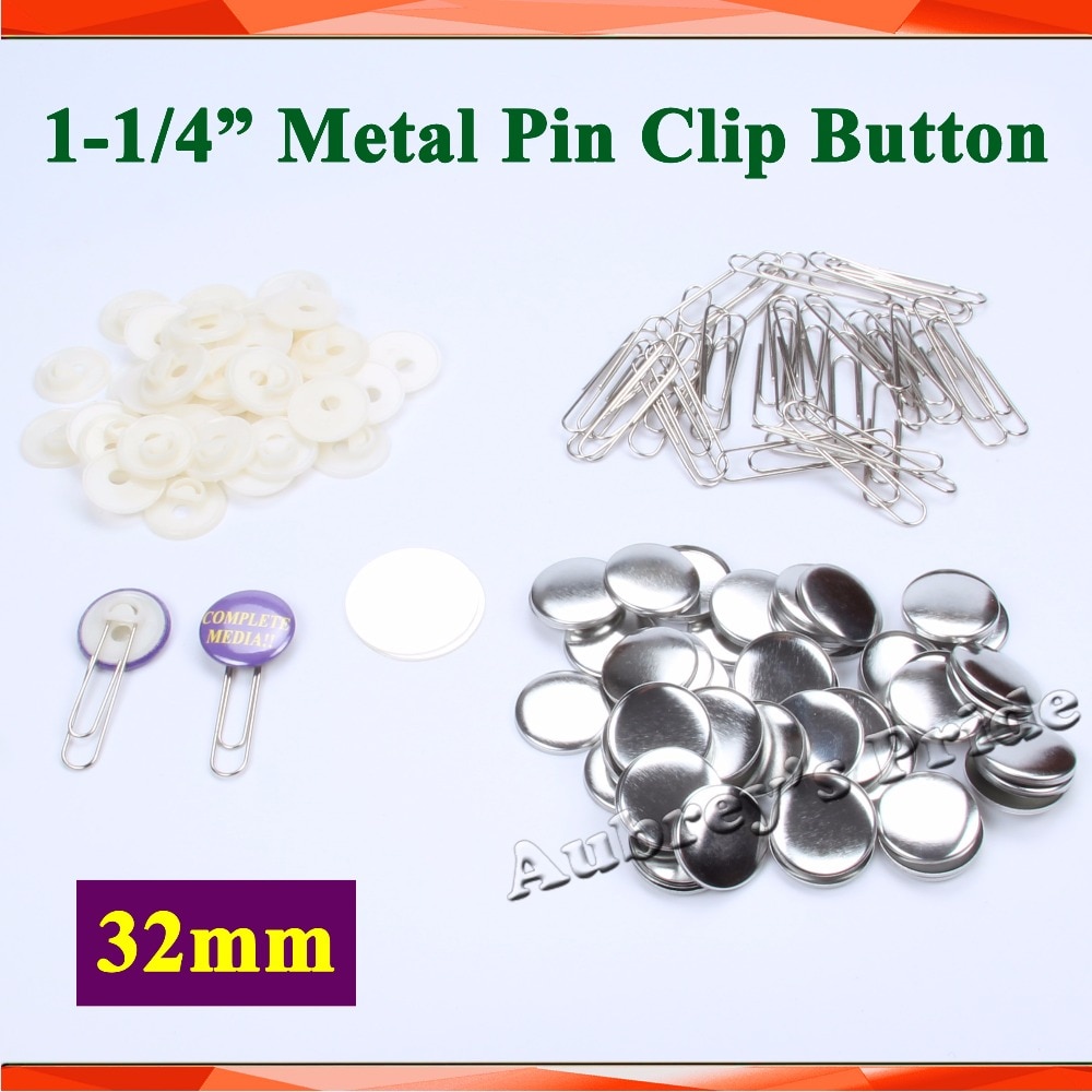 1-1/4" 32mm 100 Sets Metal Pin Note Clip Button Bookmark Hair Pro All Steel Badge Button Maker Metal Pinback Supply Materials