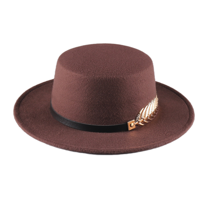 Retro Vilten Hoeden Zwart Voor Vrouwen Met Brede Rand Riem Kerk Mannen Jazz Godfather Fedora Hoed Versierd Dames Schipper hoed Platte