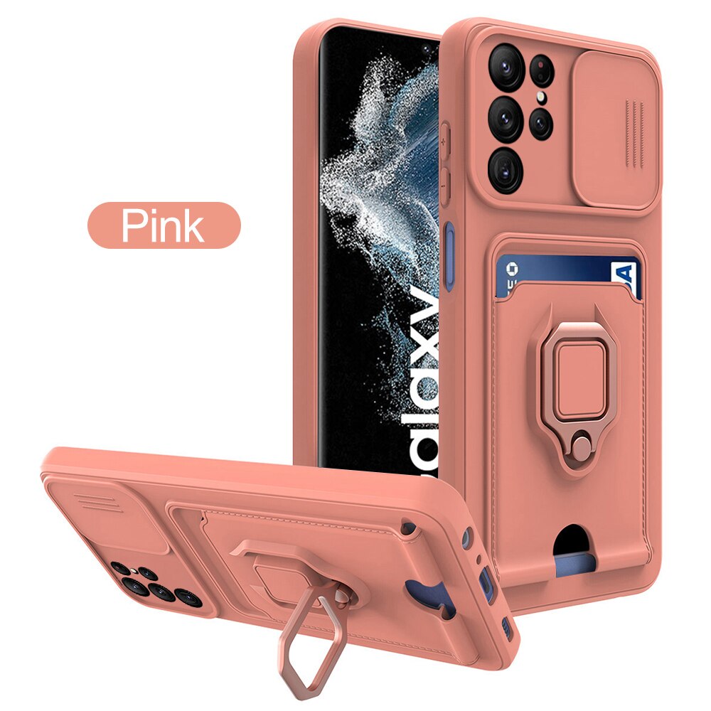 Tpu Beschermhoes Voor Samsung Galaxy S22Ultra S22Plus S22 Ultra Plus Bescherming Shell Card Ring Magnetische Back Cover Protector: Pink / S22 Plus