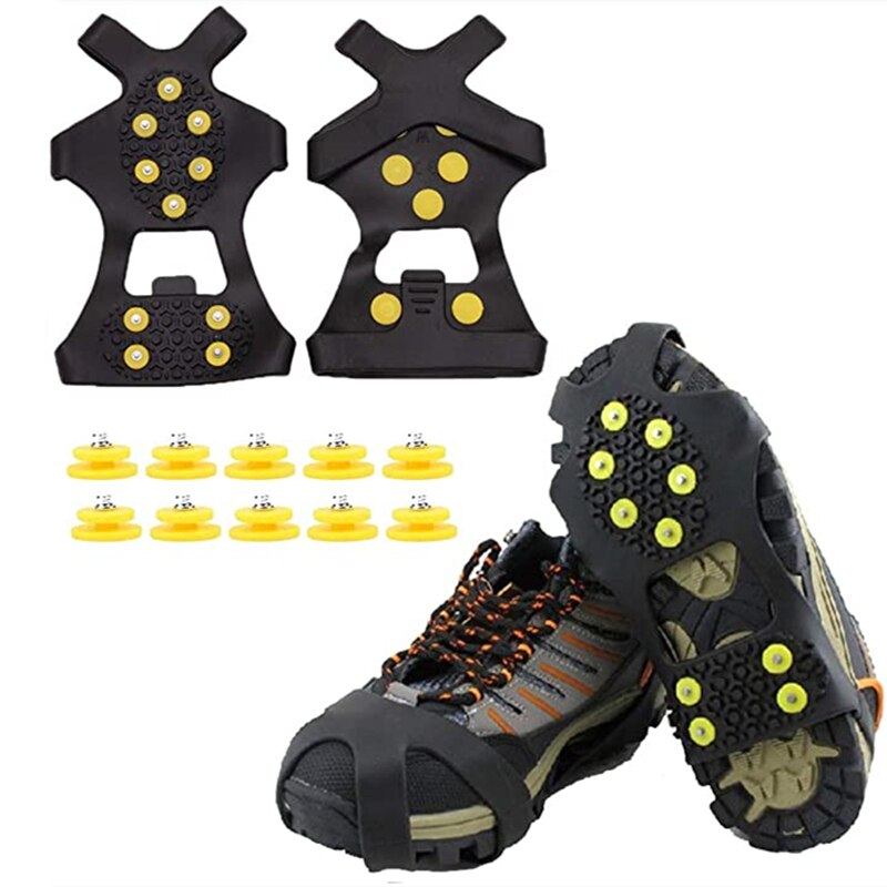 10 Studs Anti-Skid Snow Ice Climbing Shoe Spikes Ice Grips Cleats Crampons Winter Camping Climbing Anti Slip Shoes Cover