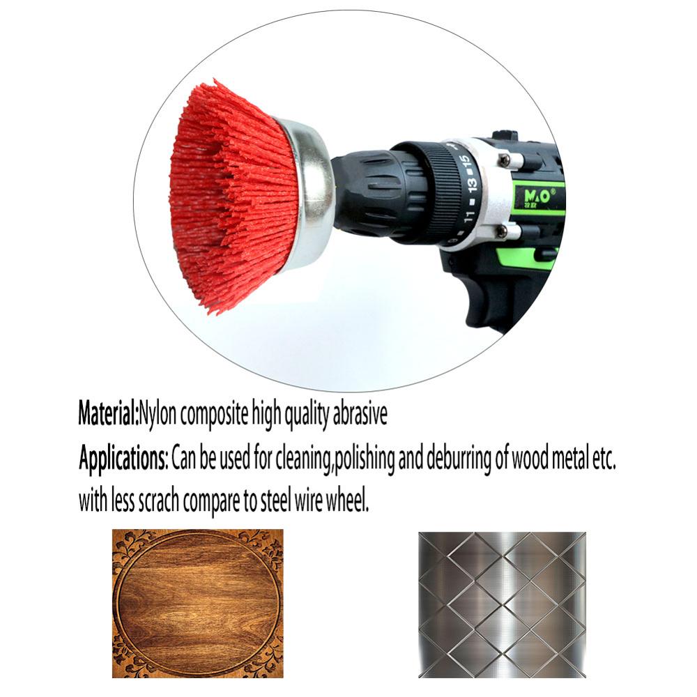1Pc Nylon Cup Borstel 2.5 "/3 Inch/4" Schurende Draad Wiel Borstel Voor Boor Rotary tool Hout Polijsten Ontbramen Cleaning 1/4 "Schacht