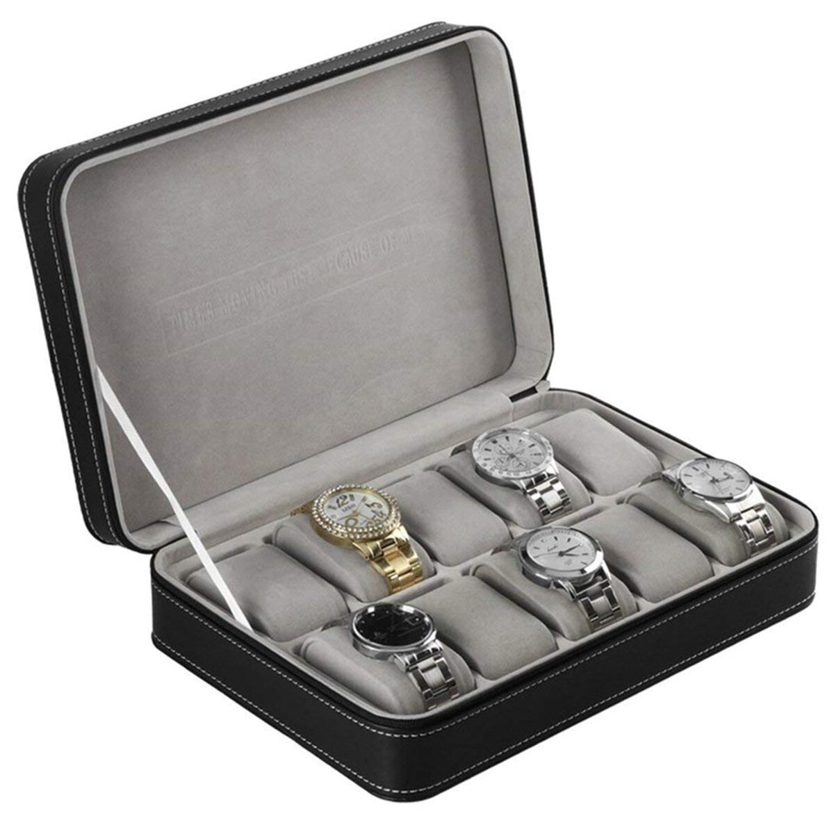 Cofanetto portatile in pelle PU con Organizer per scatola da orologio con cerniera, stile classico, 10 griglie, espositore per bracciale multifunzione
