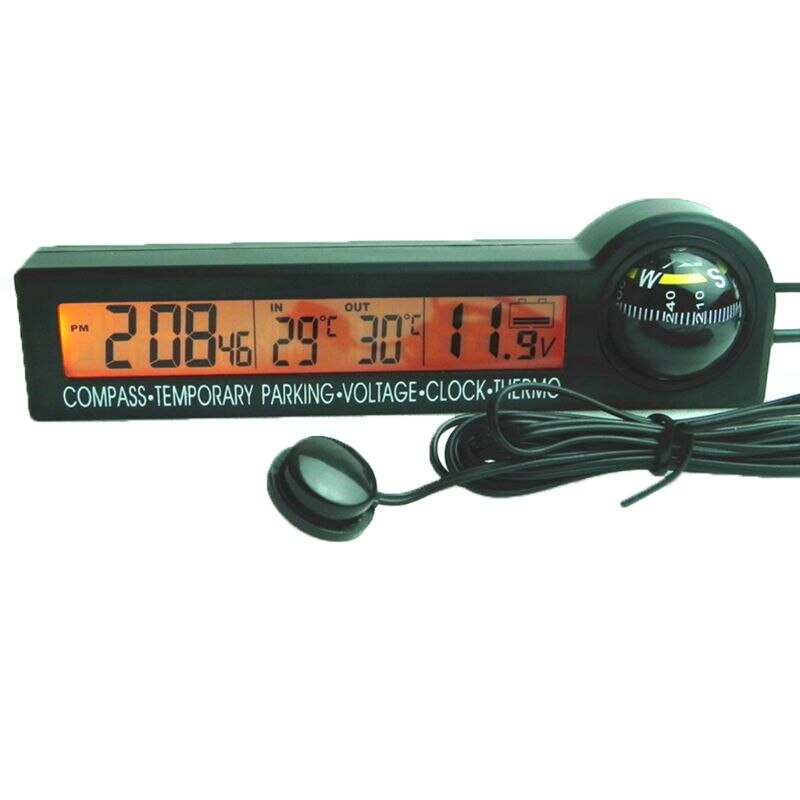 12V Digital Clock Display Indoor Outdoor Compass LCD Backlight Temporary Parking Car Thermometer Alert Car/Truck/RV