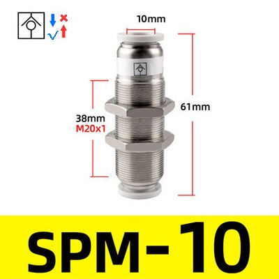 Pneumatic check valve hose straight pipe L-shaped partition SPU SPV SPM-4 6 8 10 12 air compressor quick air pipe plug connector: SPM-10