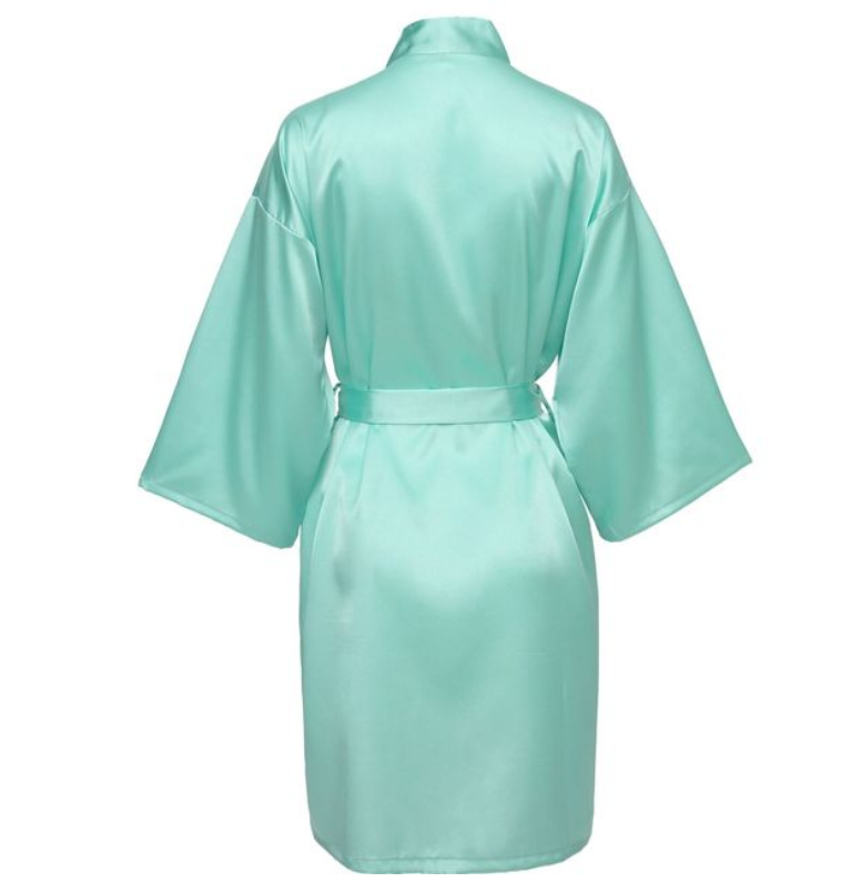 Bata de novia para equipo de de boda con letras negras, pijama de satén tipo kimono, albornoz de dama de honor SP2000: L / Castaño