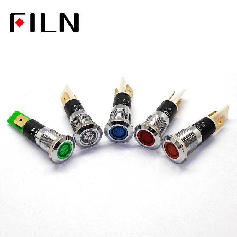 FILN 12mm Chroom Metalen LED Pilot Panel Dash Signal Indicator lamp Auto Boot Marine waarschuwingslampje 3 v 6 v 12 v 24 v 110 v 220 v